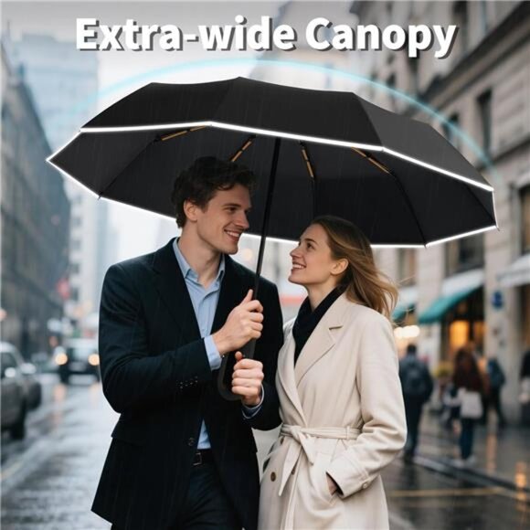 Windproof Travel Umbrella Large Compact Automatic UV Protection Rain Umbrella - Picture 6 of 8